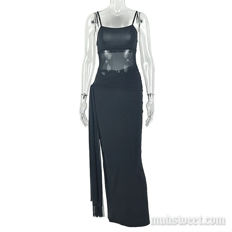 Mesh square neck slit irregular cami maxi dress - Image 2