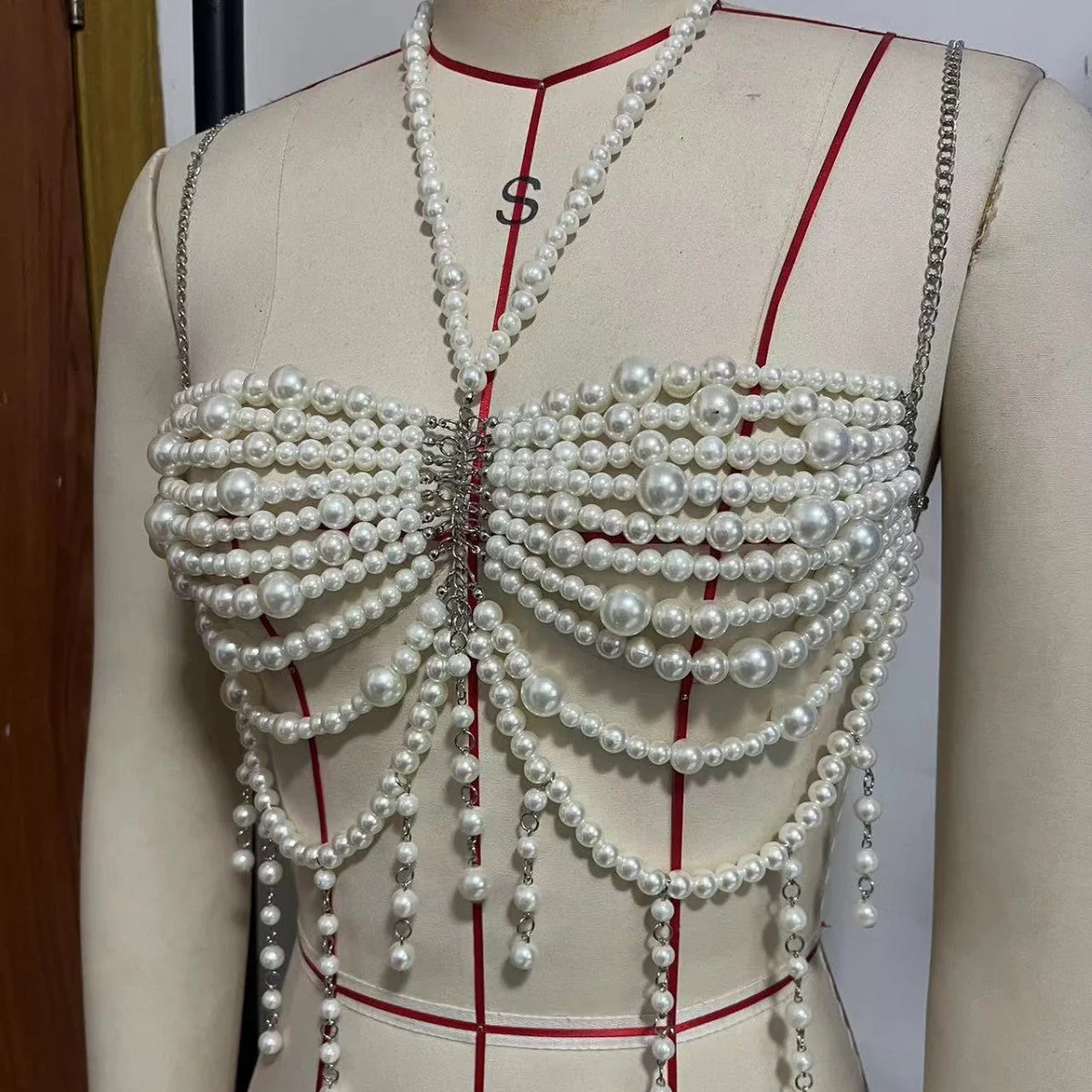 Metal chain beaded halter backless top - Image 3
