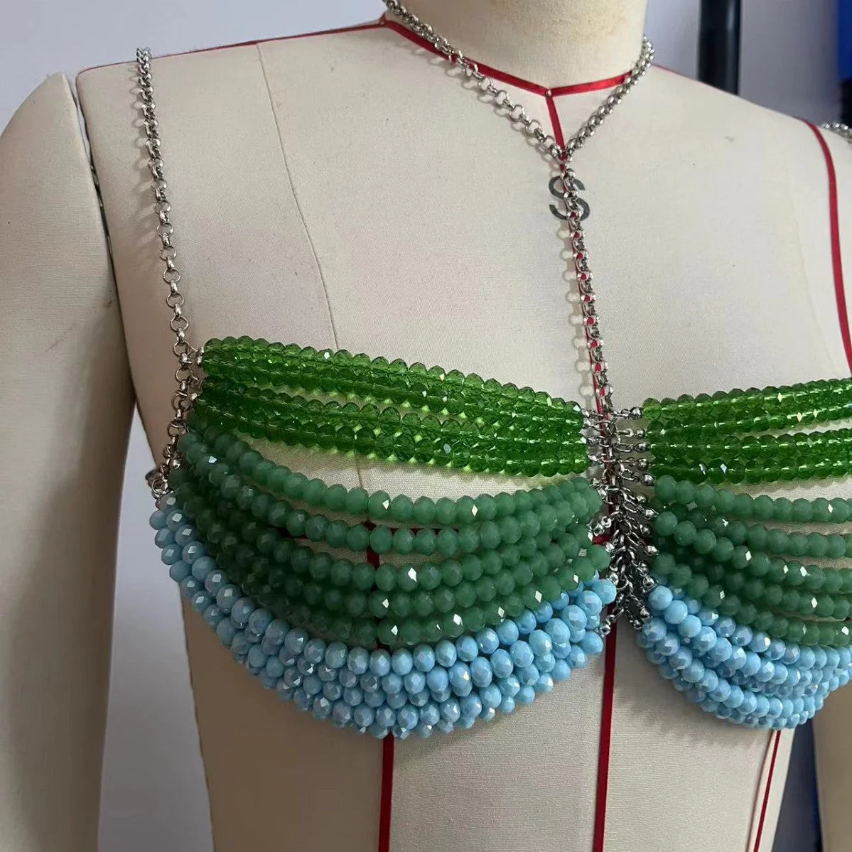 Metal chain beaded halter cami top - Image 3