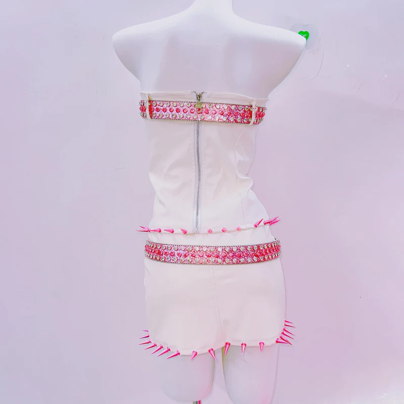 Metal chain beaded hollow out rivet applique tube top | pastel goth - Image 4