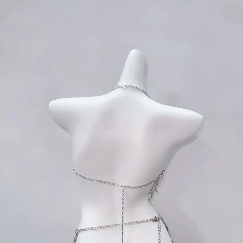 Metal chain cross applique hollow out backless waist chain set - Image 9