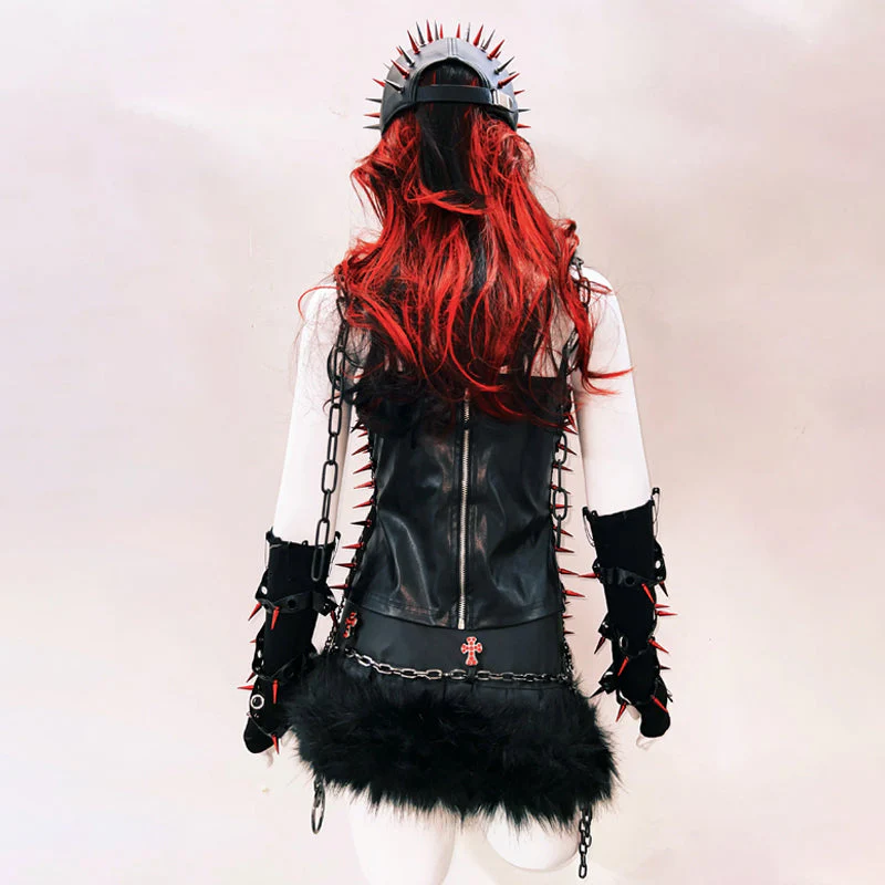 Metal chain lace up rivet applique zip-up top - Image 7