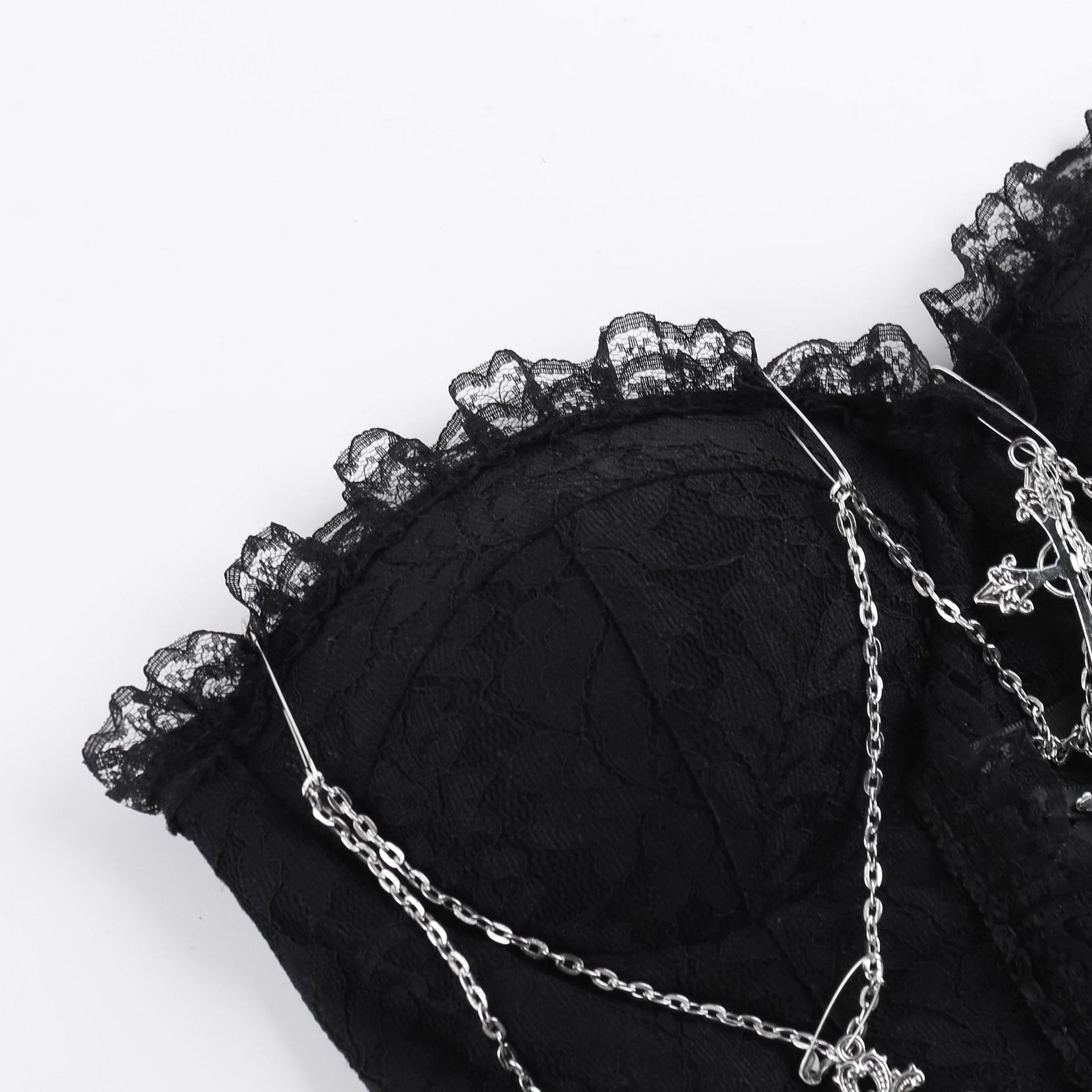 Metal chain lace up sweetheart neck tube top - Image 10