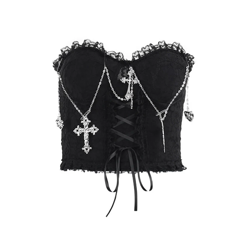 Metal chain lace up sweetheart neck tube top - Image 6