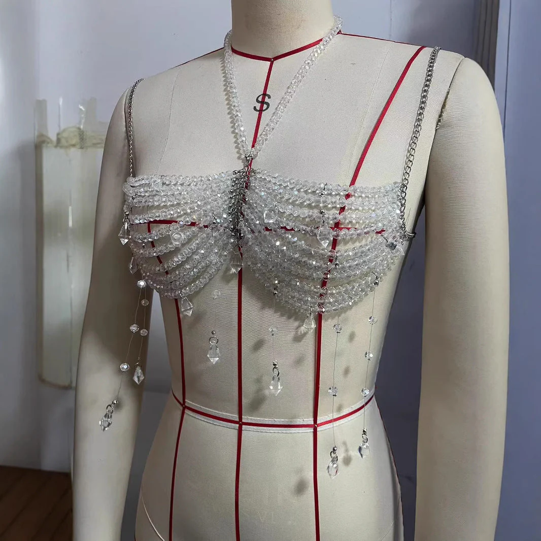 Metal chain pendant beaded halter top - Image 3