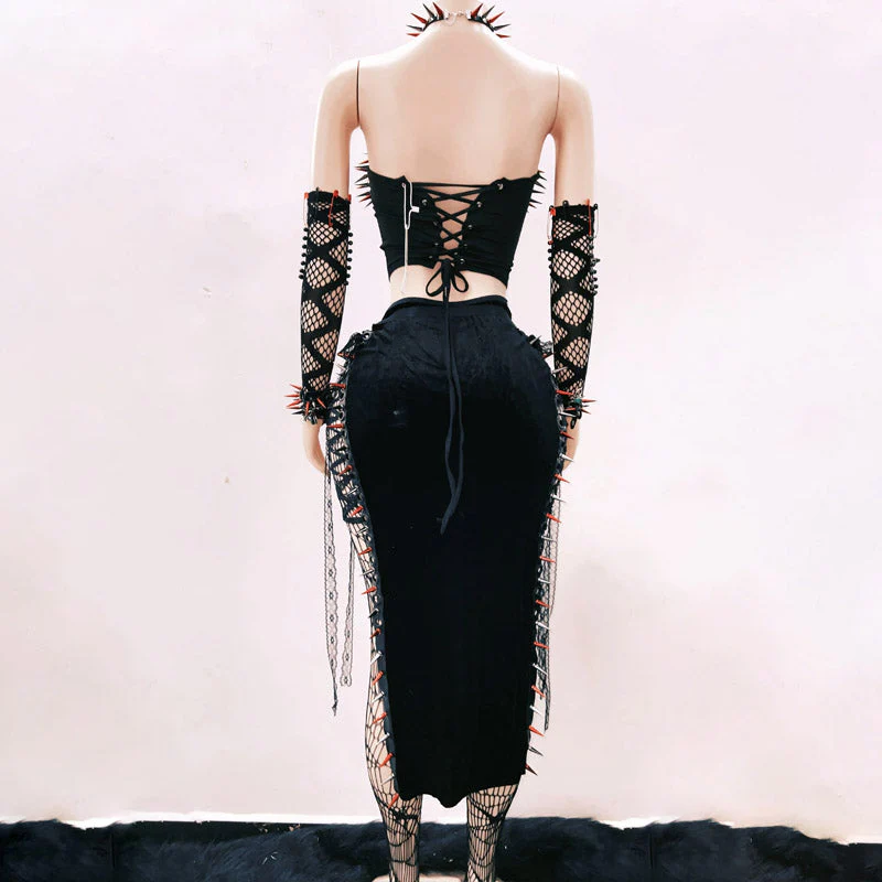 Metal chain rivet applique hollow out tube top - Image 8