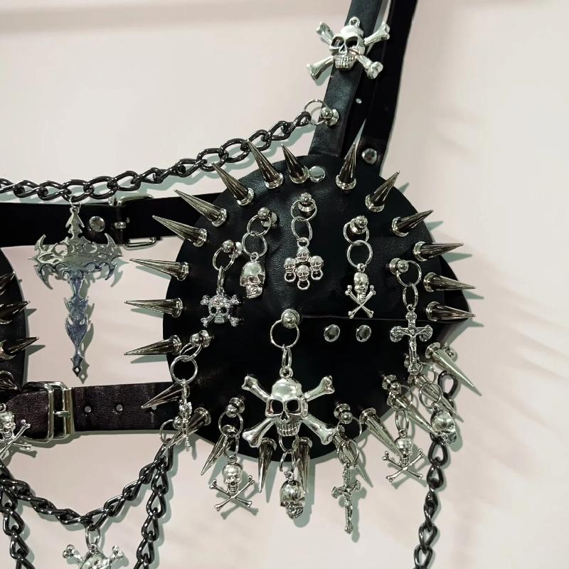 Metal chain rivet skull applique buckle cami top - Image 5