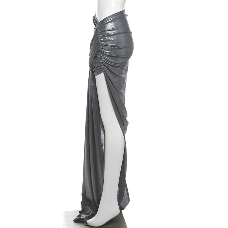 Metallic slit ruched maxi skirt - Image 3