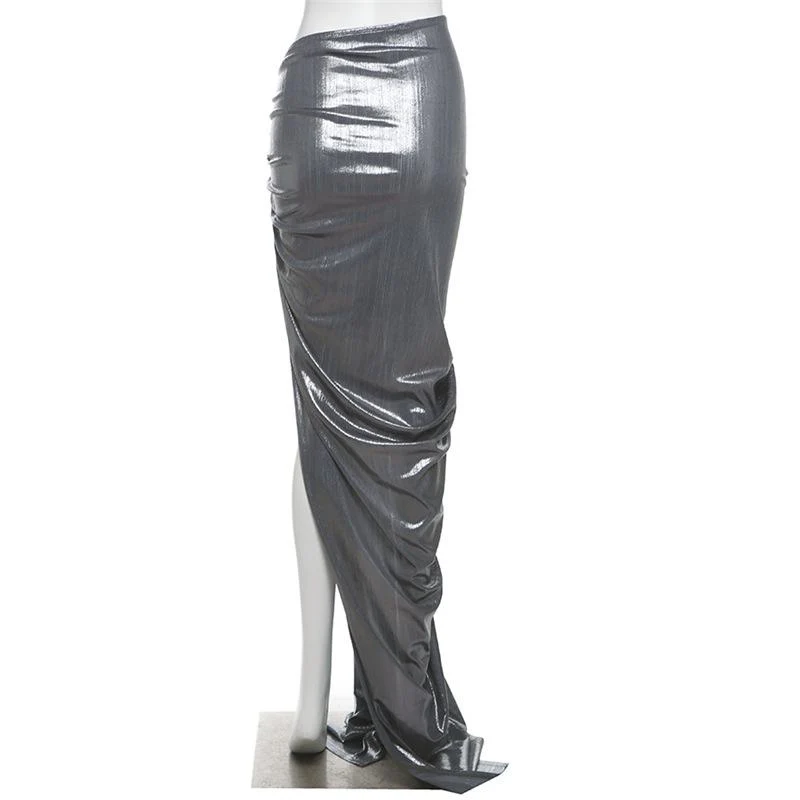 Metallic slit ruched maxi skirt - Image 4
