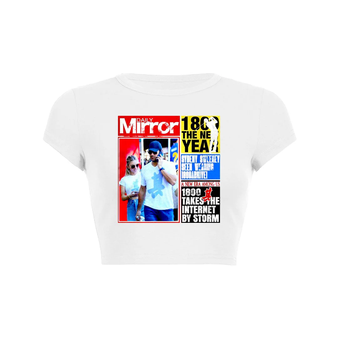 Mirror Headlines Crop Top Baby Tee