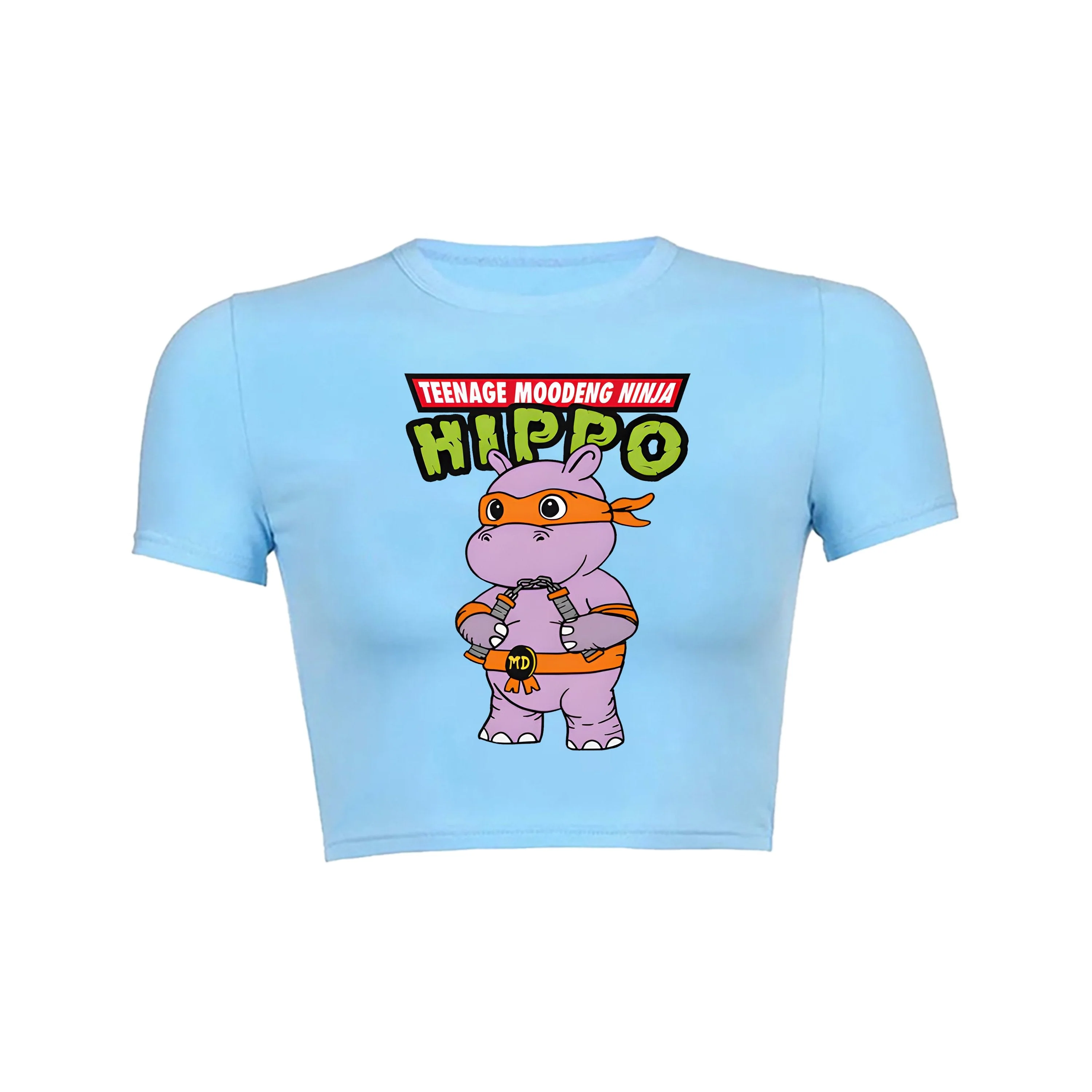 Ninja Hippo Moo Deng Crop Top Baby Tee - Image 2