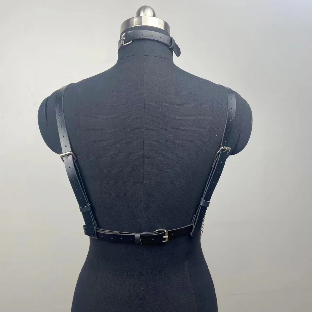 O ring halter PU leather metal chain harness top - Image 7