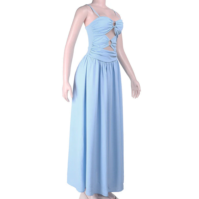 O ring hollow out ruched backless cami maxi dress - Image 3