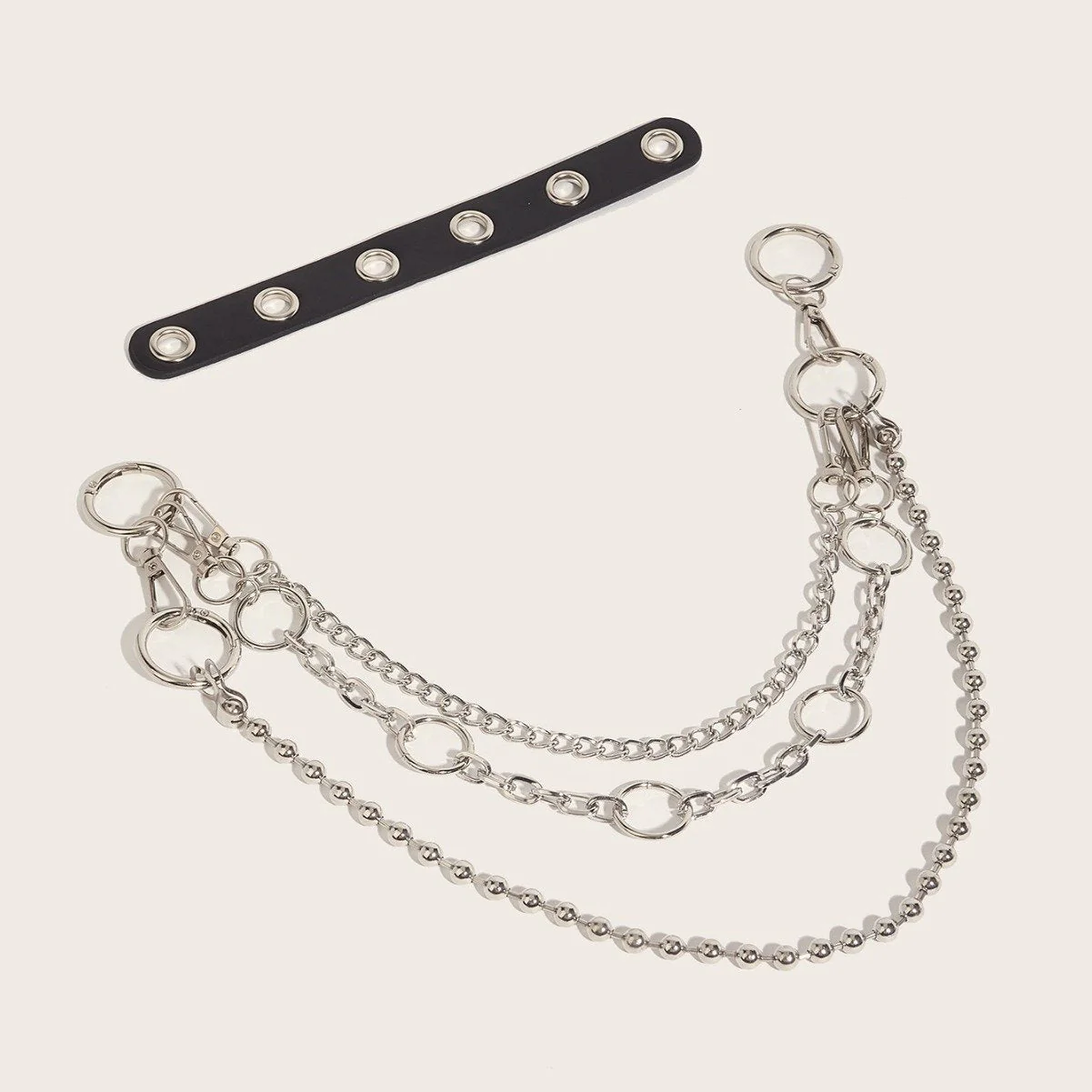 O ring PU leather beaded layered waist chain - Image 4
