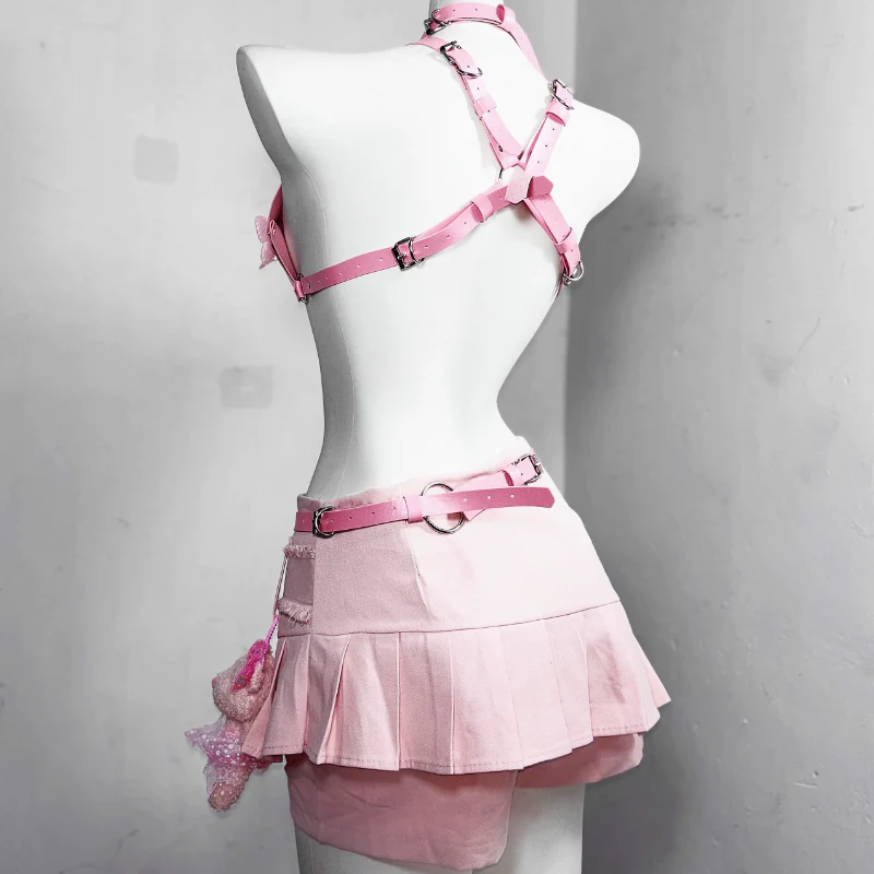 O ring PU leather butterfly applique buckle top | pastel goth - Image 5