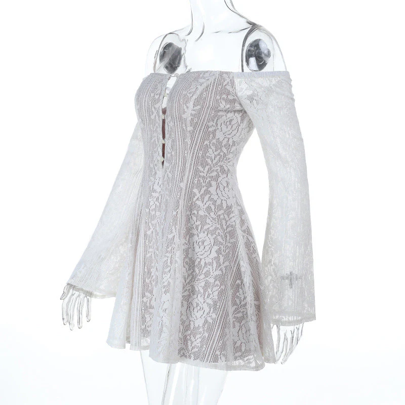 Off shoulder button hollow out mini dress - Image 2