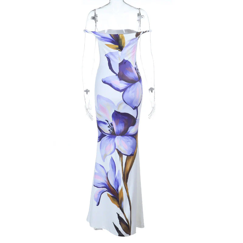 Off shoulder flower print backless tube maxi dress - Image 4