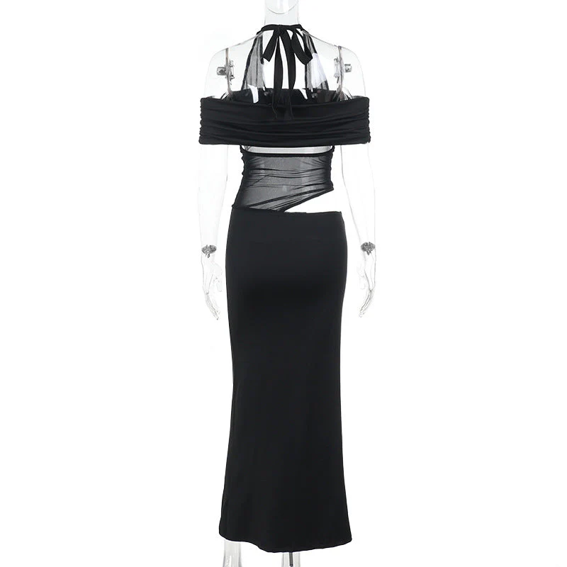 Off shoulder halter self tie hollow out maxi dress - Image 4
