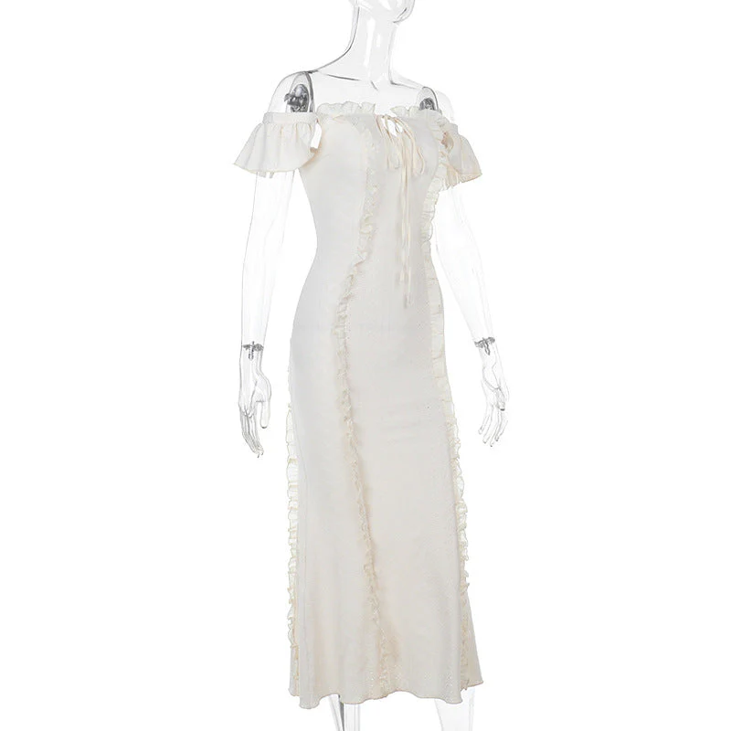 Off shoulder lace hem ruffle maxi dress - Image 3