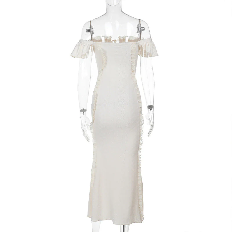 Off shoulder lace hem ruffle maxi dress - Image 7