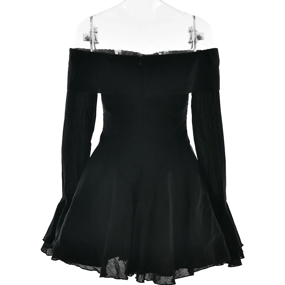 Off shoulder long flared mesh bowknot mini dress - Image 4