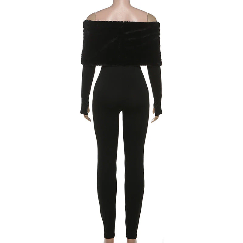 Off shoulder long sleeve fluffy jumpsuit - Image 3