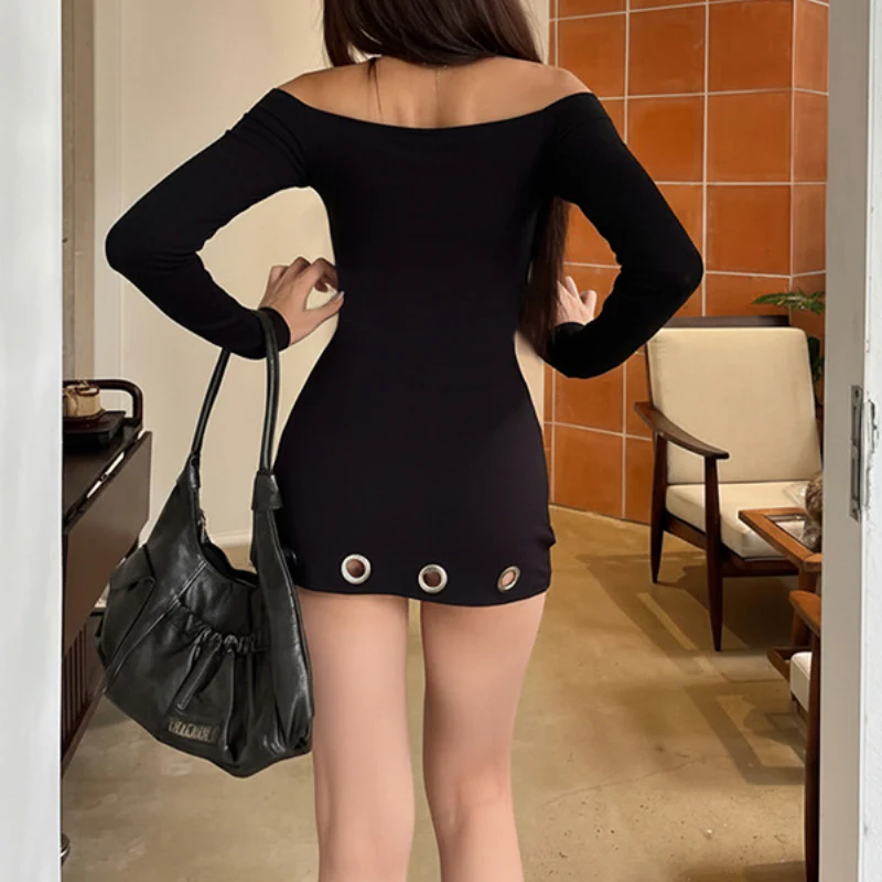 Off shoulder long sleeve hollow out mini dress - Image 4