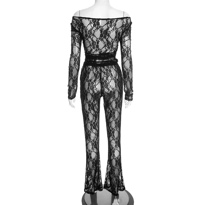 Off shoulder long sleeve lace see through pant set - Image 5