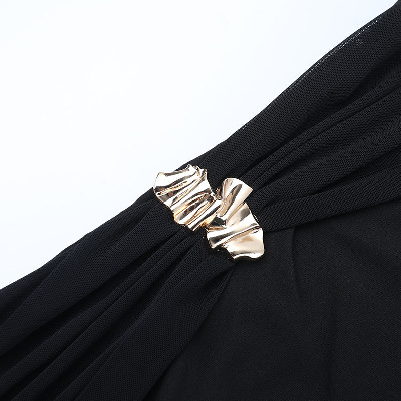 Off shoulder long sleeve mesh ruched mini dress - Image 5