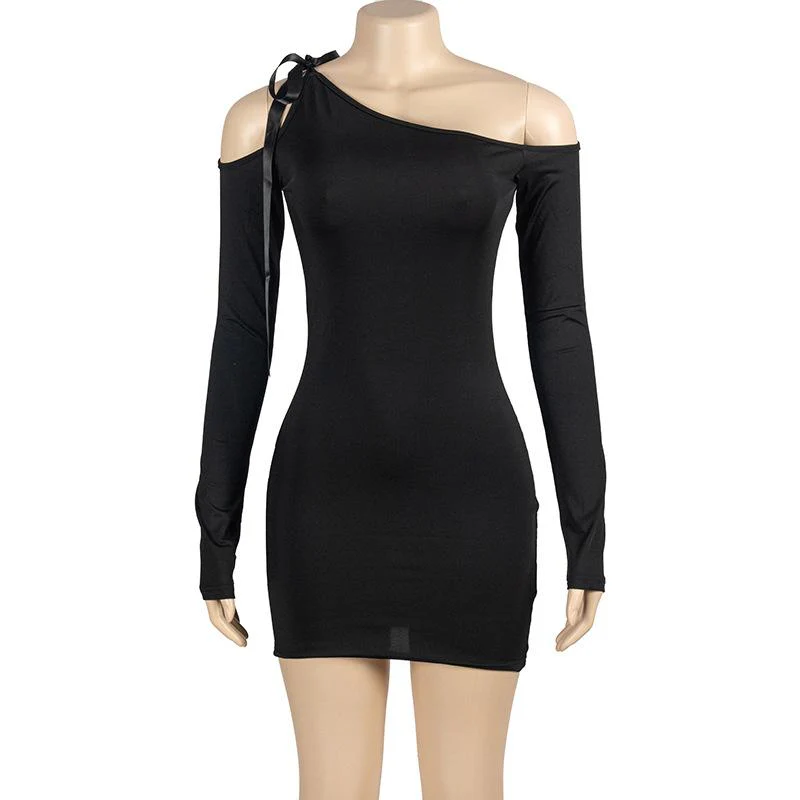 Off shoulder long sleeve ribbon mini dress | red tango dress - Image 5