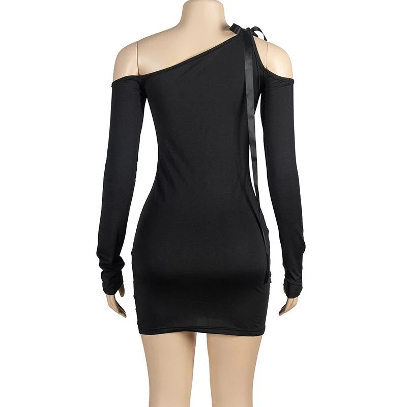 Off shoulder long sleeve ribbon mini dress | red tango dress - Image 7