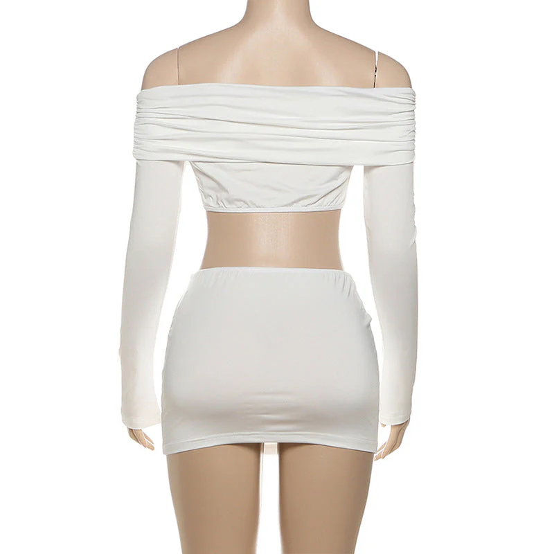 Off shoulder long sleeve ruched mini skirt set - Image 4