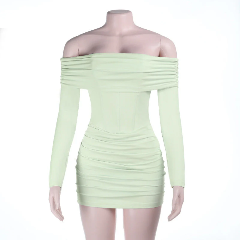 Off shoulder long sleeve ruched tube mini dress - Image 2