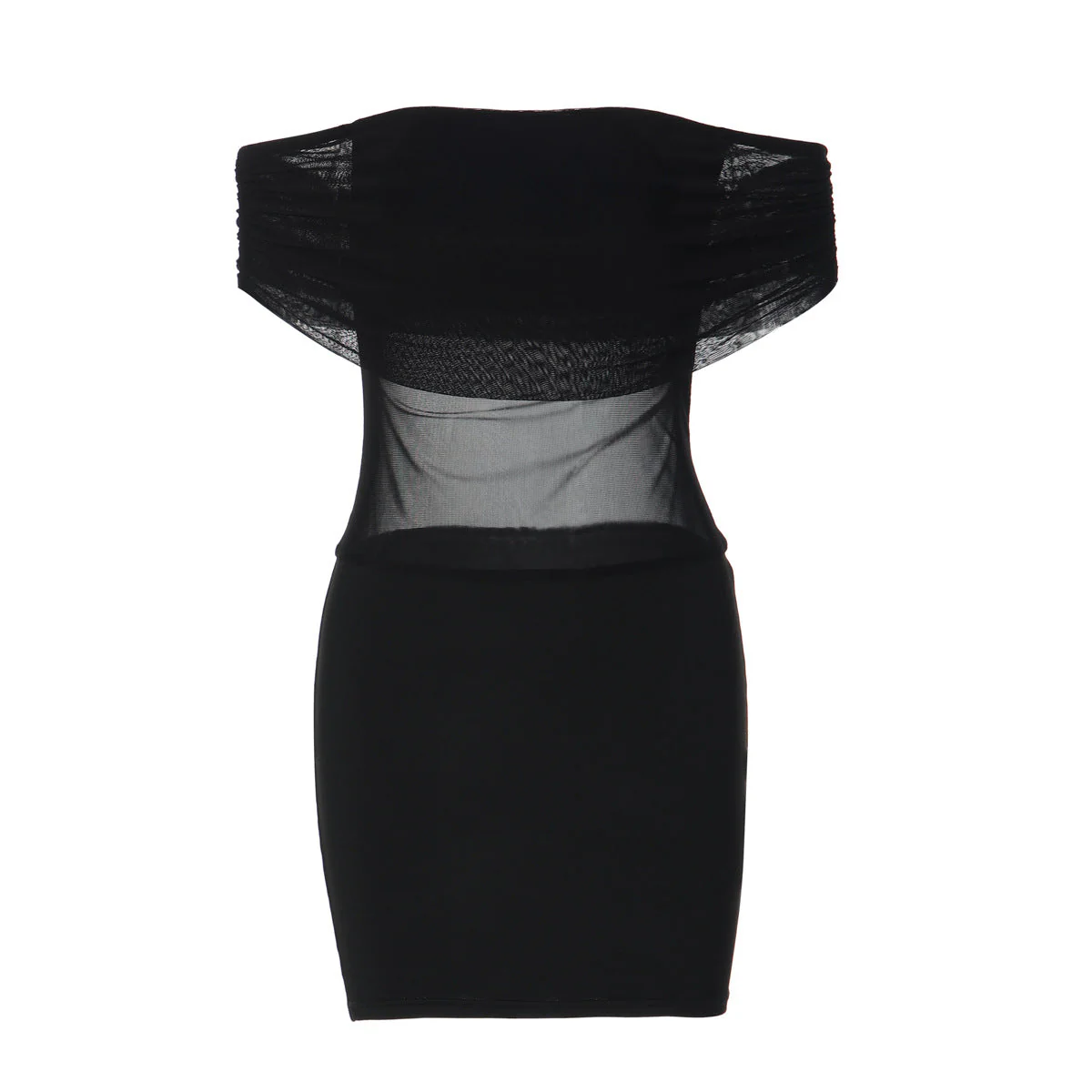 Off shoulder mesh backless solid mini dress - Image 3