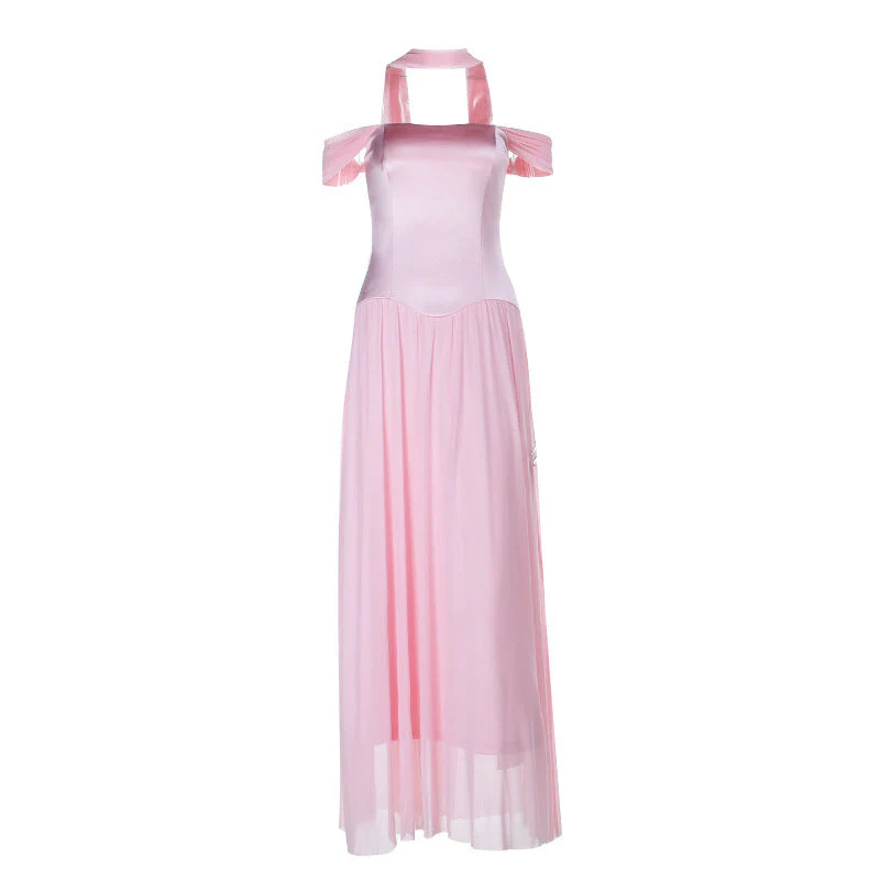 Off shoulder mesh maxi dress