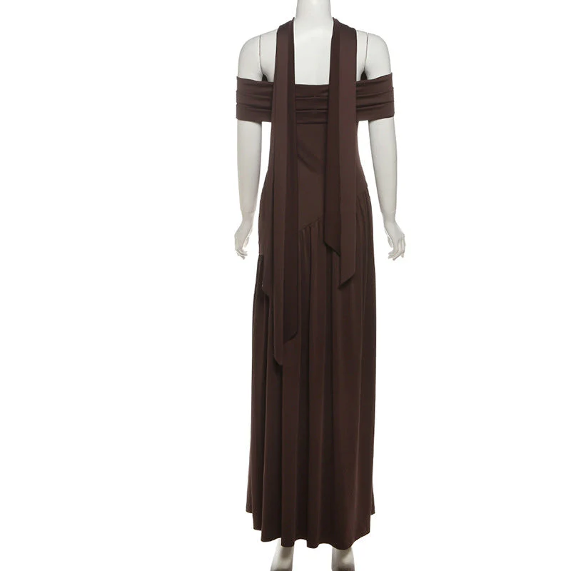 Off shoulder ruched high slit tube maxi dress - Image 5