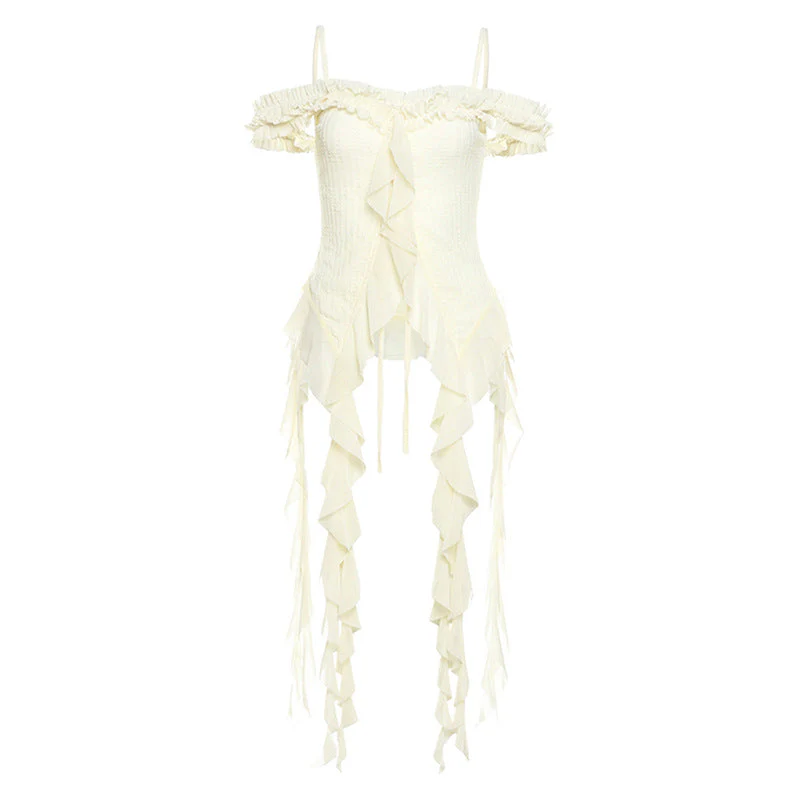 Off shoulder ruffle solid ruched cami top - Image 4