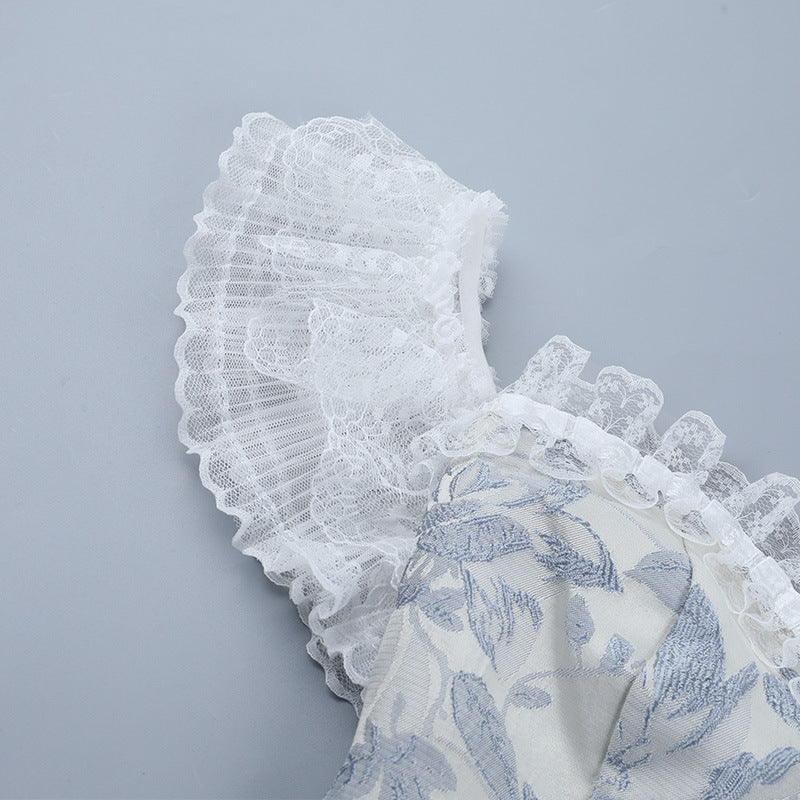Off shoulder sweetheart neck smocked flower pattern top - Image 2