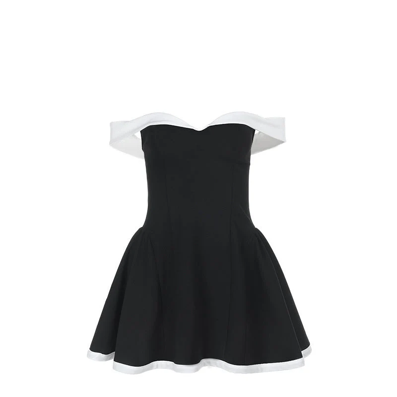 Off shoulder zip-up contrast tube mini dress