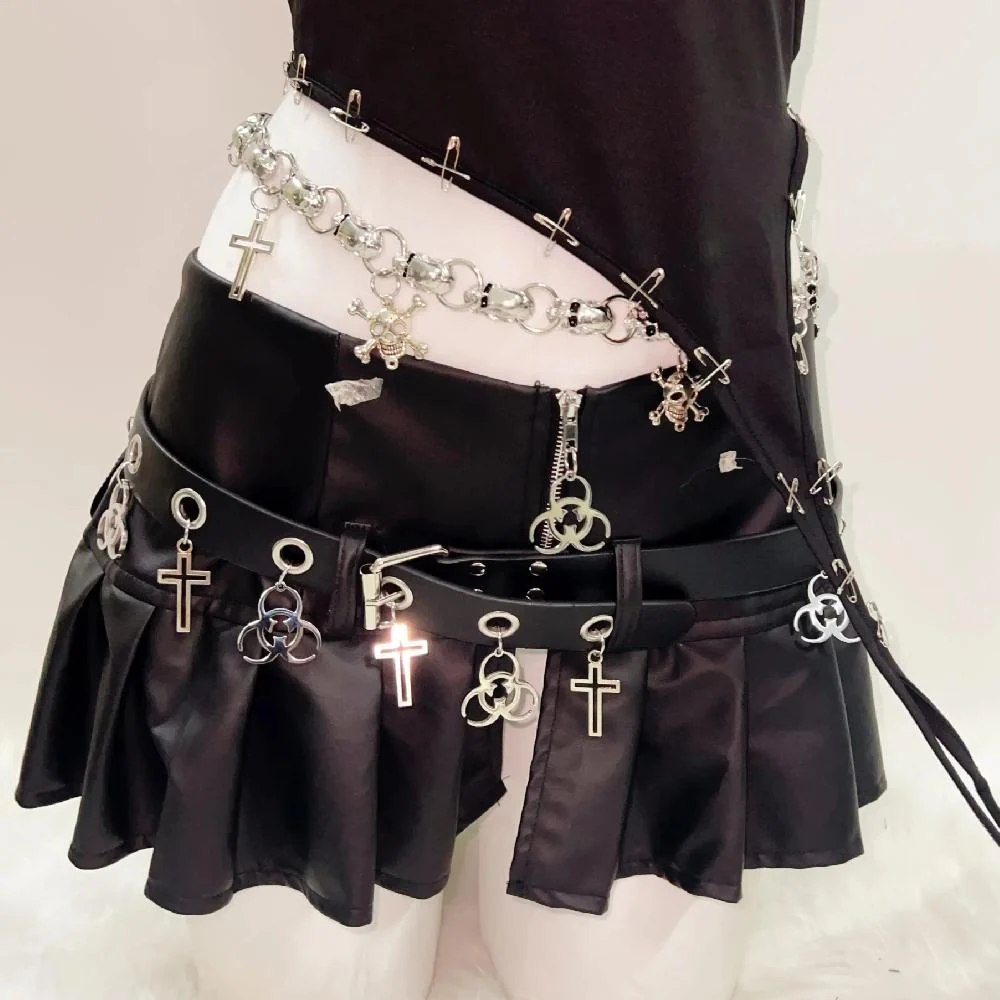 One shoulder beaded skull PU leather belt top - Image 2