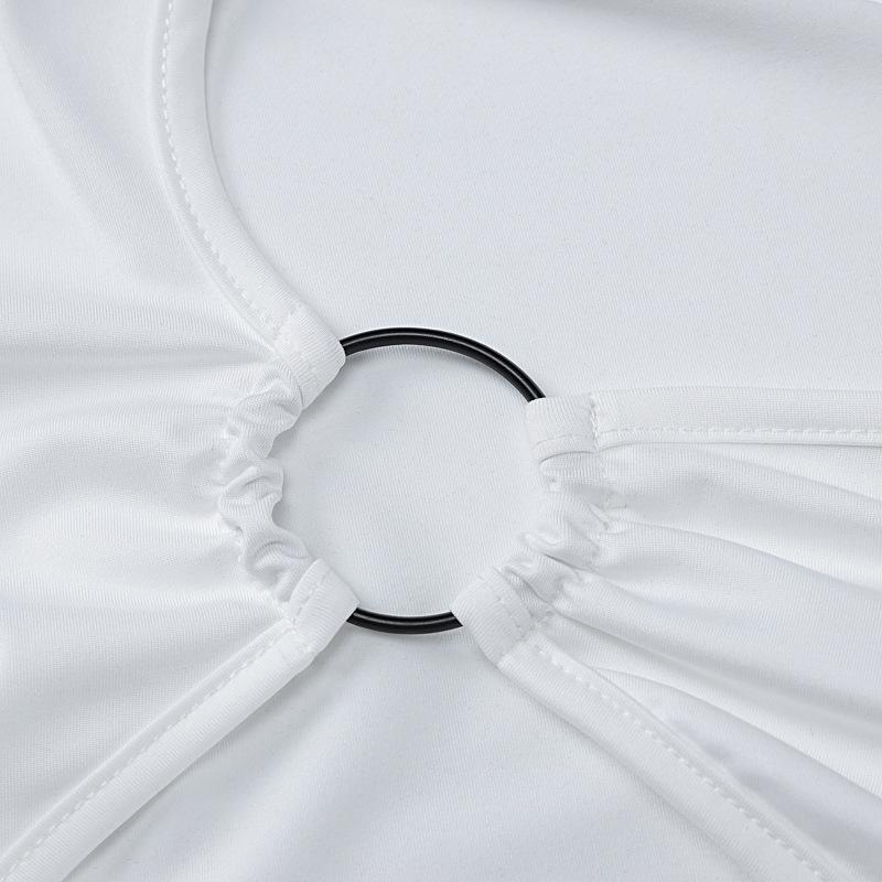 One shoulder high neck o ring irregular midi dress - Image 6