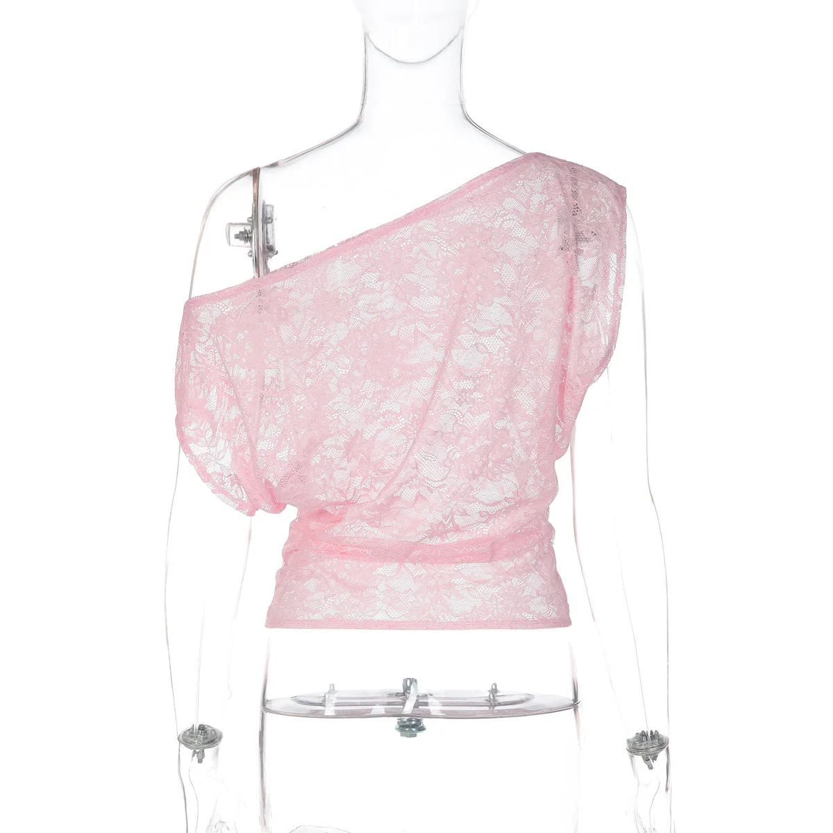 One shoulder irregular lace see through top - Image 6