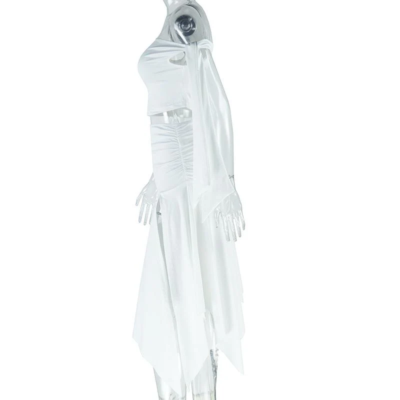 One shoulder knitted ruched slit midi skirt set - Image 2