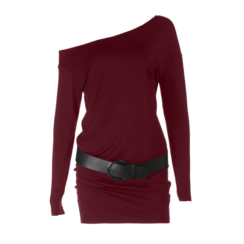 One shoulder long sleeve irregular mini dress - Image 2