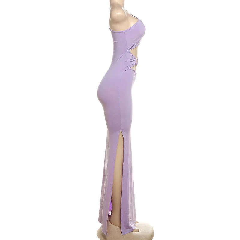 One shoulder o ring hollow out slit maxi dress - Image 3