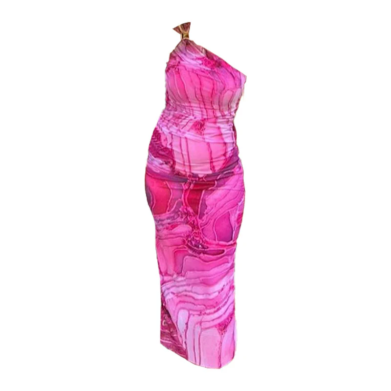 One shoulder print ruched maxi dress - Image 2