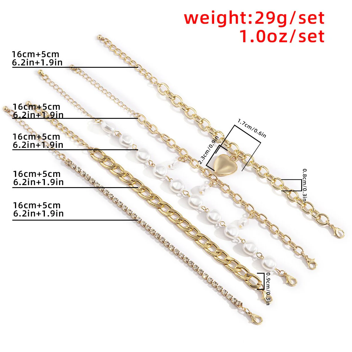 Pearl rhinestone chain 5 pcs bracelet - Image 4