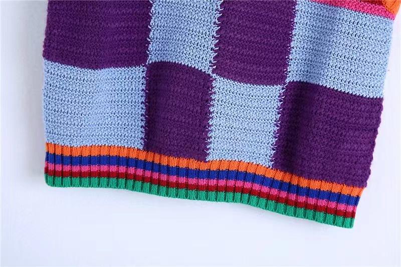 Plaid contrast striped sleeveless knitted short pant set y2k 90s Revival Techno Fashion - Image 4