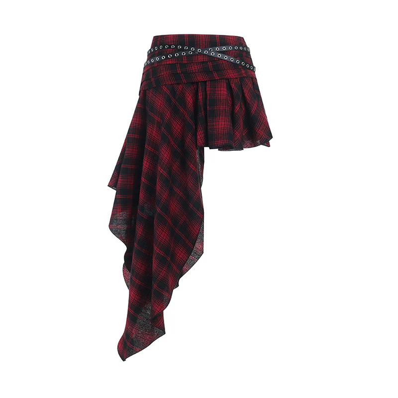 Plaid irregular A line contrast mini skirt - Image 2