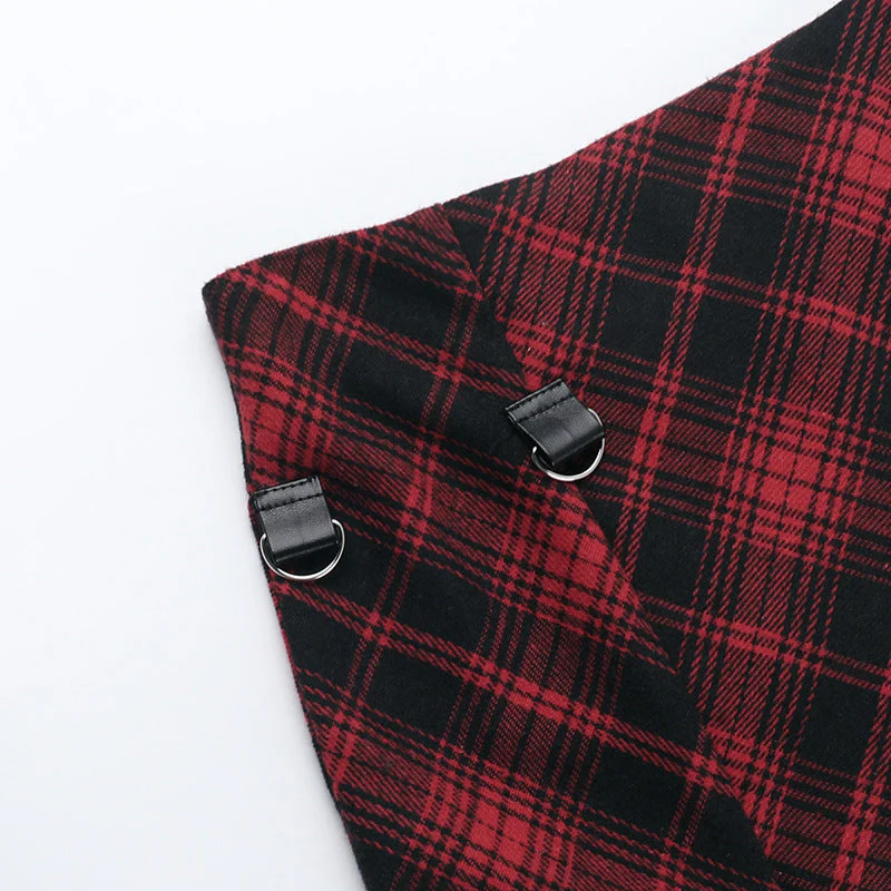 Plaid irregular buckle contrast maxi skirt - Image 6